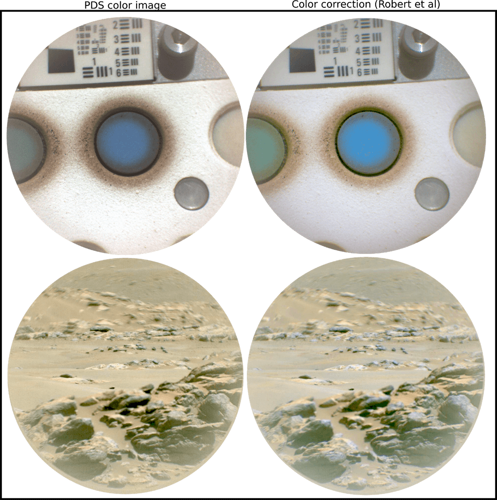 ide by side of – on the left – the original image from PDS (Planetary Data System) and –on the right- a color-corrected image (following method from [3])3.